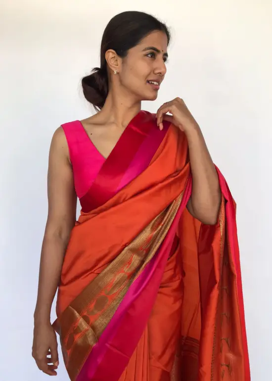 Orange Banarasi Satin Saree