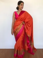 Orange Banarasi Satin Saree - Image 4