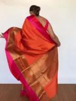 Orange Banarasi Satin Saree - Image 3