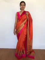 Orange Banarasi Satin Saree - Image 5