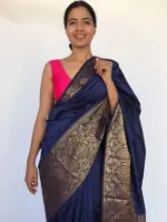 Navyblue Banarasi Silk Saree with Antique Gold Zari Border