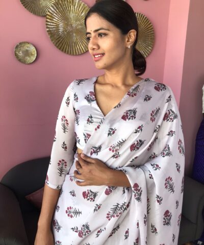 Pale White Satin Blouse in Georgette