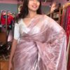 Onion Pink Tissue Silk Saree with Silver Zari Border