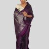 Eggplant Purple Kanjivaram Silk Saree with Handwoven Silver Zari Motifs