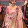 Gold Tissue Silk Saree with Pink Floral Embroidery