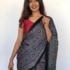Blue Pure Modal Silk Saree with Ajrakh Hand Block Prints