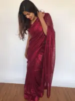Maroon Georgette Sequin Saree with Embroidery Work - Image 3