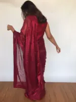 Maroon Georgette Sequin Saree with Embroidery Work - Image 2