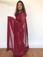 Maroon Georgette Sequin Saree with Embroidery Work - Image 5