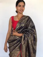 Navy Blue Banarasi Silk Saree with Antique Zari Weaves