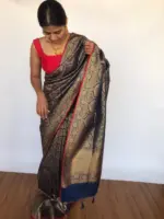 Navy Blue Banarasi Silk Saree with Antique Zari Weaves - Image 6