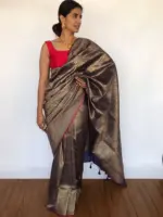 Navyblue Banarasi Silk Saree with Antique Zari Weaves - Image 4