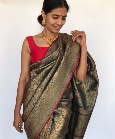 Green Banarasi Silk Saree with Jaquard Gold Zari Weaves