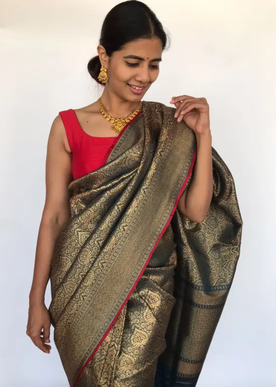Green Banarasi Silk Saree with Jaquard Gold Zari Weaves