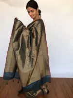 Green Banarasi Silk Saree with Jaquard Gold Zari Weaves - Image 3