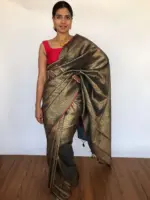 Green Banarasi Silk Saree with Jaquard Gold Zari Weaves - Image 5
