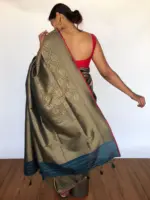 Green Banarasi Silk Saree with Jaquard Gold Zari Weaves - Image 2