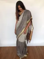 Pure Handwoven Grey Linen Saree - Image 5