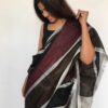 Pure Handmade Multicolor Linen Saree with Silver Zari Border