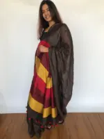 Pure Handmade Earthy Brown Linen Saree with Contrast Multicolor Pallu - Image 3