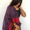 Pure Handmade Purple Linen Saree with Contrast Multicolor Pallu
