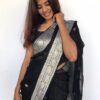 Pure Black Banarasi khaddi Chiffon Saree