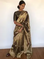 Pure Metallic Gold Tissue Silk Saree with Jacquard Zari Border - Image 6