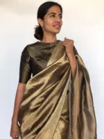 Metallic Gold Tissue Silk Saree with Jacquard Zari Border
