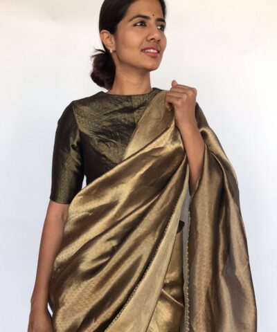 Metallic Gold Tissue Silk Saree with Jacquard Zari Border