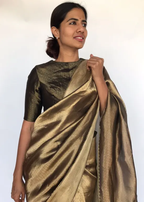 Metallic Gold Tissue Silk Saree with Jacquard Zari Border