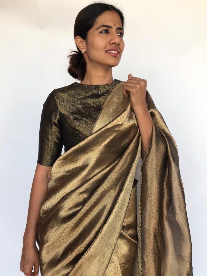 Metallic Gold Tissue Silk Saree with Jacquard Zari Border