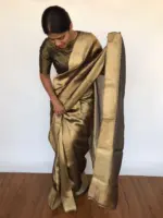 Pure Metallic Gold Tissue Silk Saree with Jacquard Zari Border - Image 5
