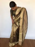 Pure Metallic Gold Tissue Silk Saree with Jacquard Zari Border - Image 3