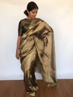 Pure Metallic Gold Tissue Silk Saree with Jacquard Zari Border - Image 4