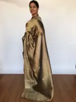Pure Metallic Gold Tissue Silk Saree with Jacquard Zari Border - Image 2