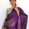 Purple Kanjivaram Saree with Gold Zari Stripes and Woven Border