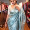 Pure Pale Turquoise Tussar Tissue Silk Saree