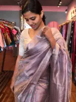 Handwoven Pure Lilac Tussar Tissue Silk Saree