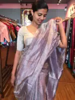 Pure Lilac Tussar Tissue Silk Saree - Image 3