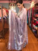 Pure Lilac Tussar Tissue Silk Saree - Image 2