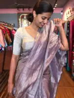 Pure Lilac Tussar Tissue Silk Saree - Image 4