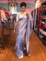 Pure Lilac Tussar Tissue Silk Saree - Image 5
