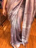 Pure Lilac Tussar Tissue Silk Saree - Image 6
