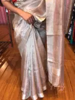 Pure Nude Brown Tussar Tissue Silk Saree - Image 6