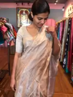Pure Nude Brown Tussar Tissue Silk Saree - Image 7