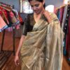 Olive Green Tussar Tissue Silk Saree