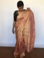 Rose Gold Pure Tissue Silk Saree with Jacquard Zari Border - Image 6