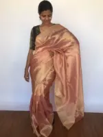 Rose Gold Pure Tissue Silk Saree with Jacquard Zari Border