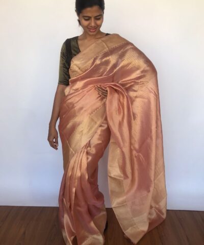 Rose Gold Pure Tissue Silk Saree with Jacquard Zari Border