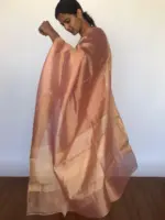 Rose Gold Pure Tissue Silk Saree with Jacquard Zari Border - Image 4